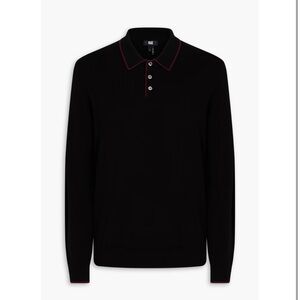 PAIGE Black Dobson Crewneck Polo Sweater with Maroon Trim